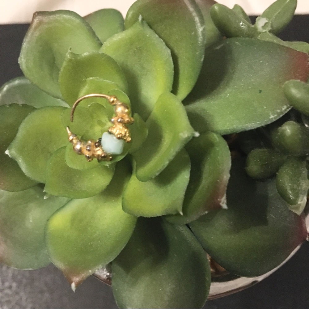 Gold aqua turquoise captive bead ring nose hoop 22